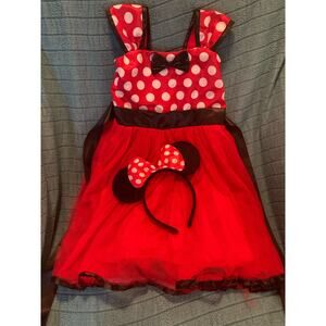 Minnie Mouse Costume Polka Dot & Tulle Dress & Ears ~ Est Sz 4 ~ Darling!